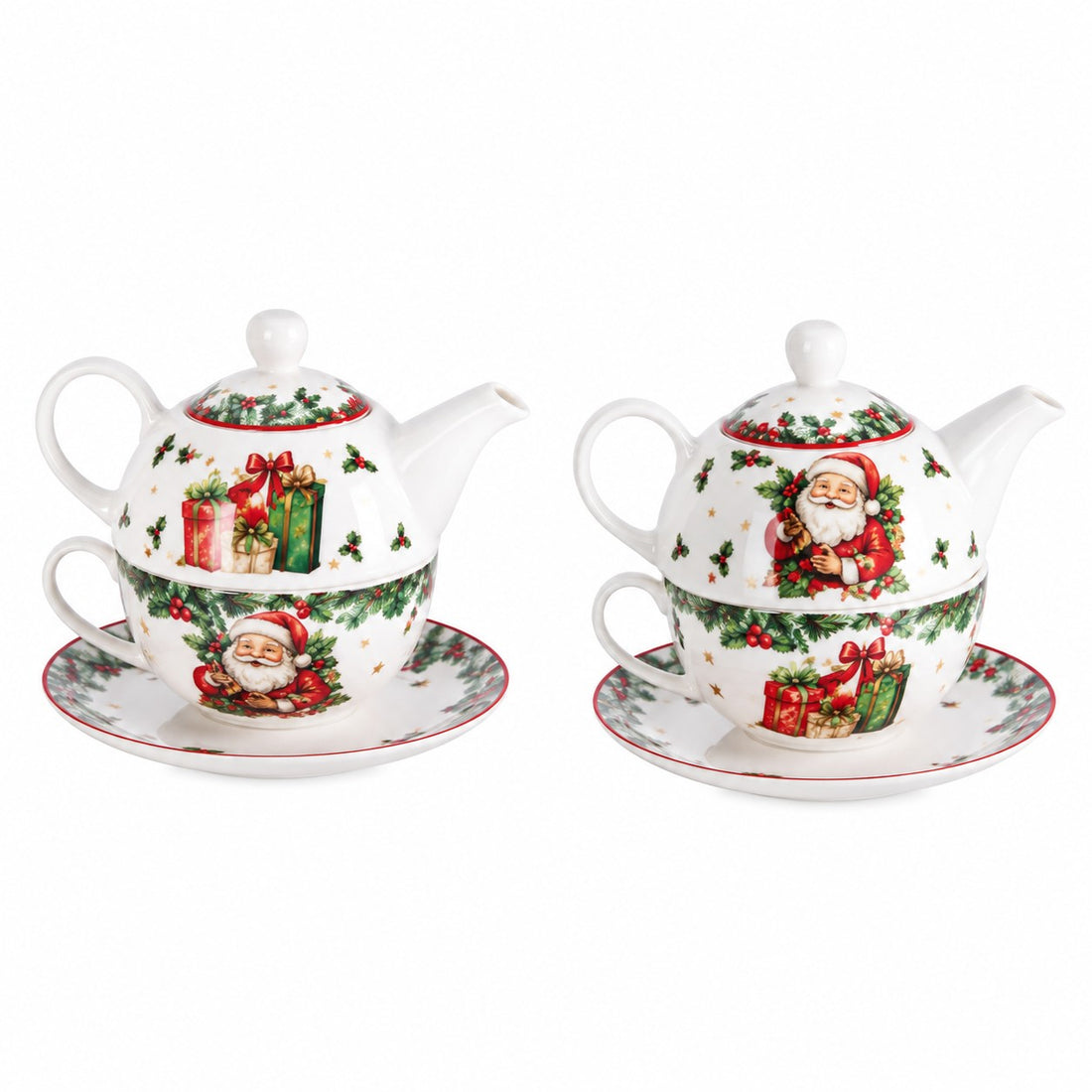 Ad Trend Set Teiera con Tazza Natalizia Assortita Ø11xH15 cm 1 Pz – Servizio da Tè per la Tavola di Natale