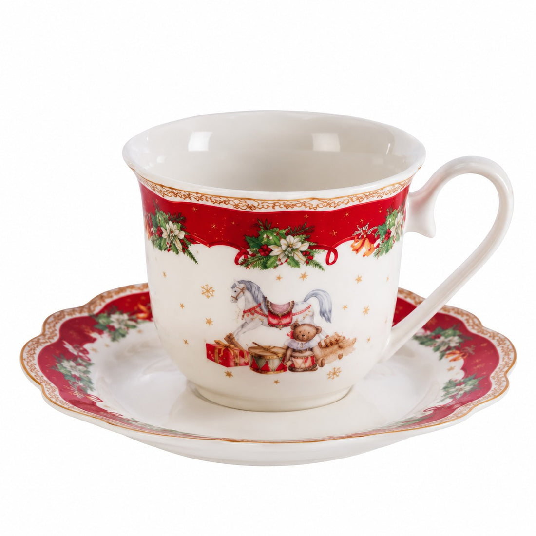 Ad Trend Tazza da Tè Natalizia con Piattino Ø10xH8 cm – Set Tazza e Piattino per la Tavola di Natale
