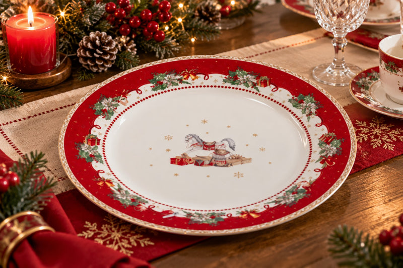 Ad Trend Piattino Rotondo Natalizio in Ceramica Ø19,5 cm – Accessorio Decorativo per la Tavola di Natale