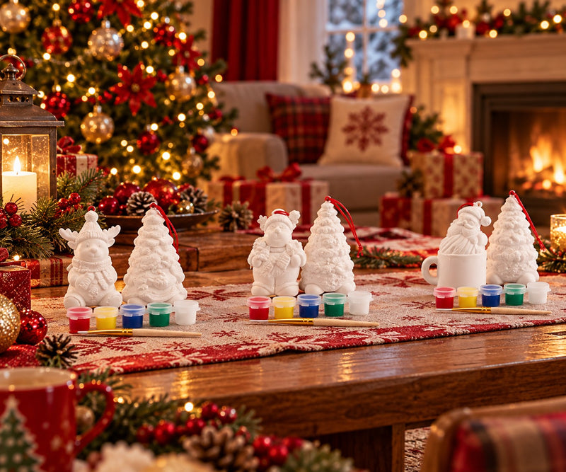 Ad Trend Set 2 Decorazioni Natalizie da Dipingere con Pennello e 5 Tempere Assortito 1 Set – Kit Creativo Fai da Te di Natale