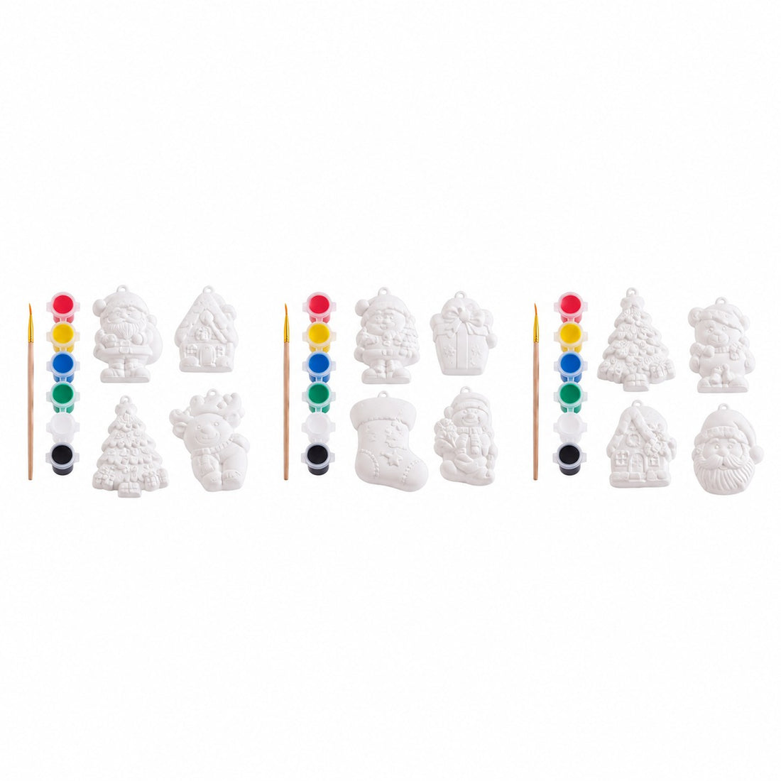 Ad Trend Set 4 Decorazioni Natalizie da Dipingere con Pennello e 6 Tempere Assortito 1 Set – Kit Creativo Fai da Te di Natale