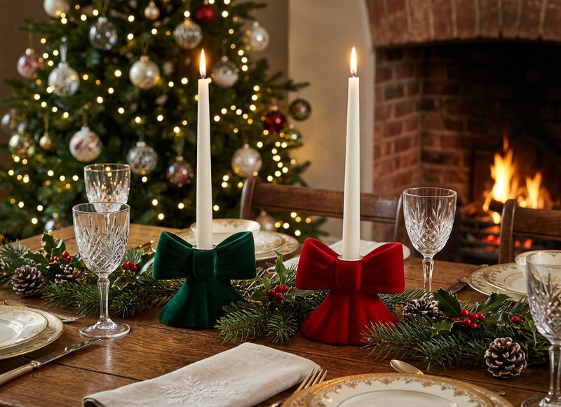 Ad Trend Portacandela Natalizio a Forma di Fiocco in Resina e Velluto Assortito 13x6xH11 cm 1 Pz – Decorazione per la Casa e la Tavola di Natale