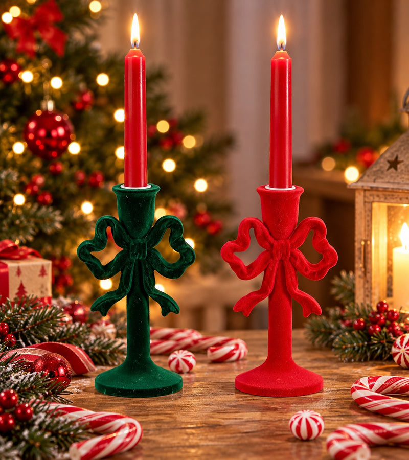 Ad Trend Portacandela Natalizio in Resina e Velluto Assortito 9x9xH24 cm 1 Pz – Decorazione per la Casa e la Tavola di Natale