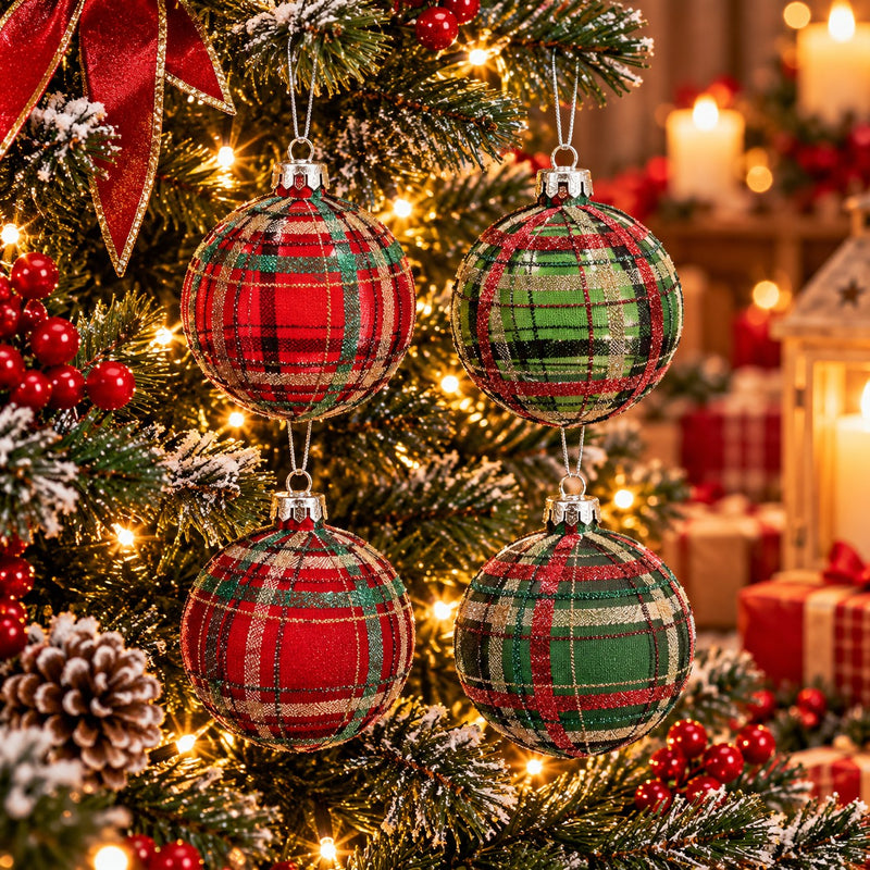 Ad Trend Pallina di Natale in Vetro con Fantasia Tartan Assortita Ø8 cm 1 Pz – Addobbo Decorativo per Albero di Natale