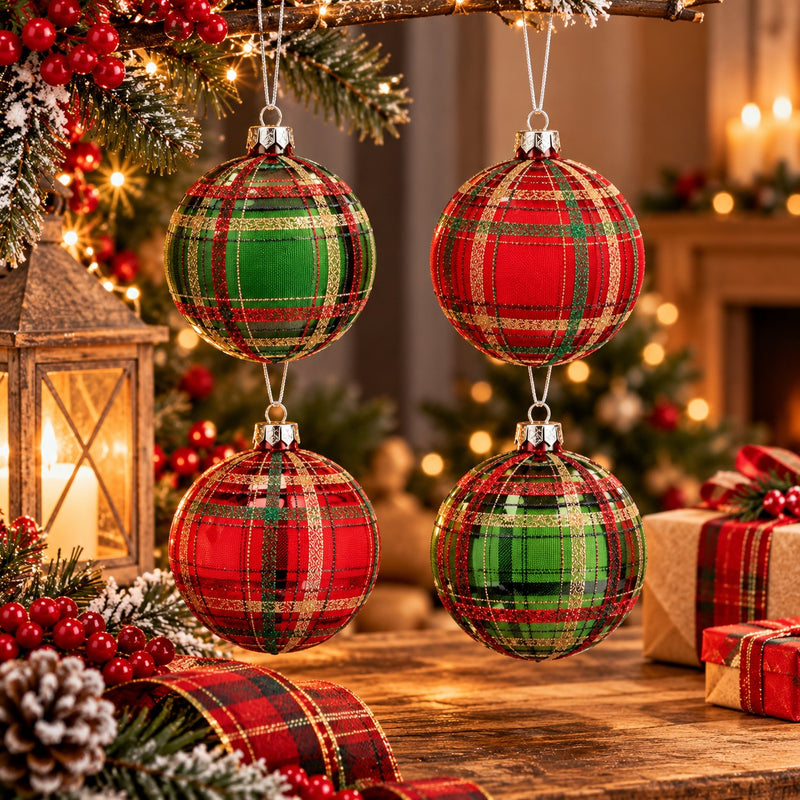 Ad Trend Pallina di Natale in Vetro con Fantasia Tartan Assortita Ø12 cm 1 Pz – Addobbo Decorativo per Albero di Natale