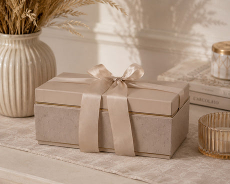 L'Arcolaio Scatola Natalizia Rettangolare Grande in Velluto 33,6x20,7x14,1 Cm Velvet Grigio Tortora