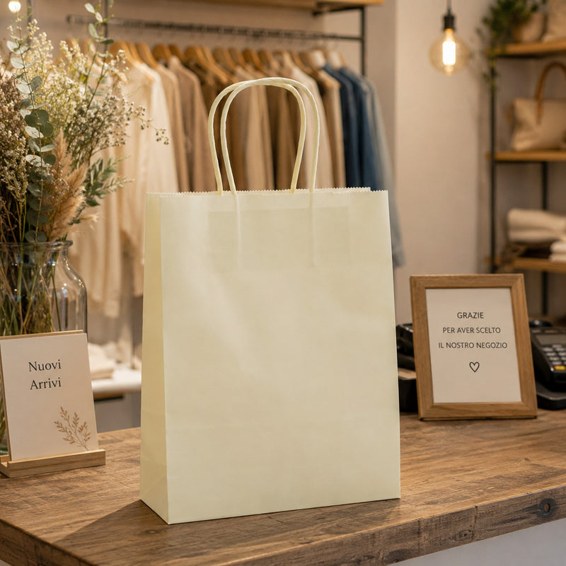 L'Arcolaio Shopper Kraft Panna Regali Natalizi 18x7x24 cm Cf 10 pz