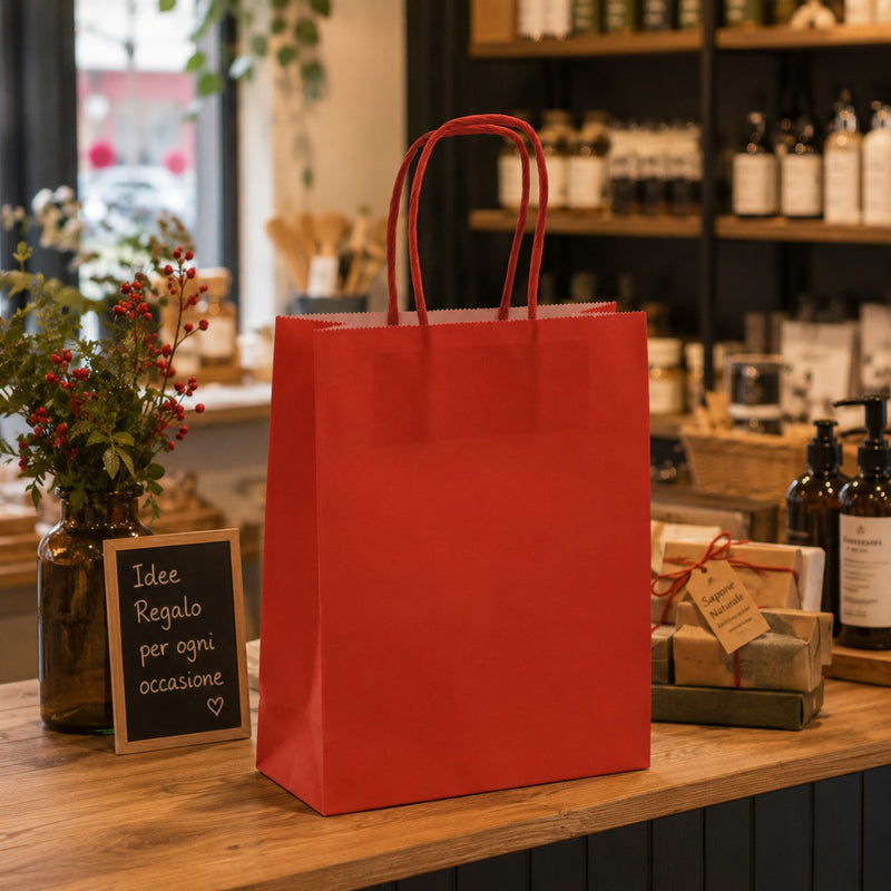 L'Arcolaio Shopper Kraft Rosso Regali Natalizi 18x7x24 cm Cf 10 pz