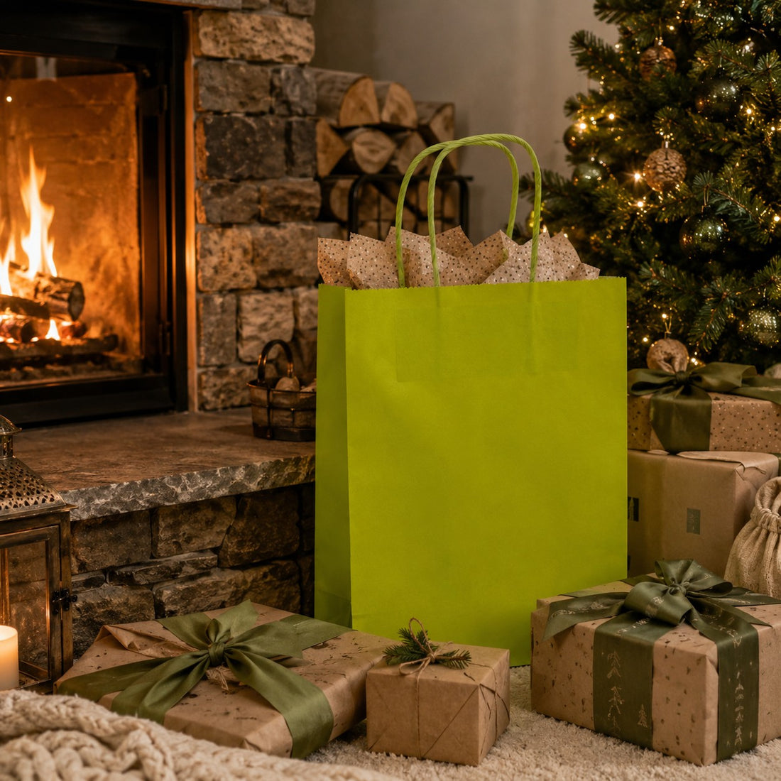L'Arcolaio Shopper Kraft Lime Regali Natalizi 22X10X29 Cf 10 Pz