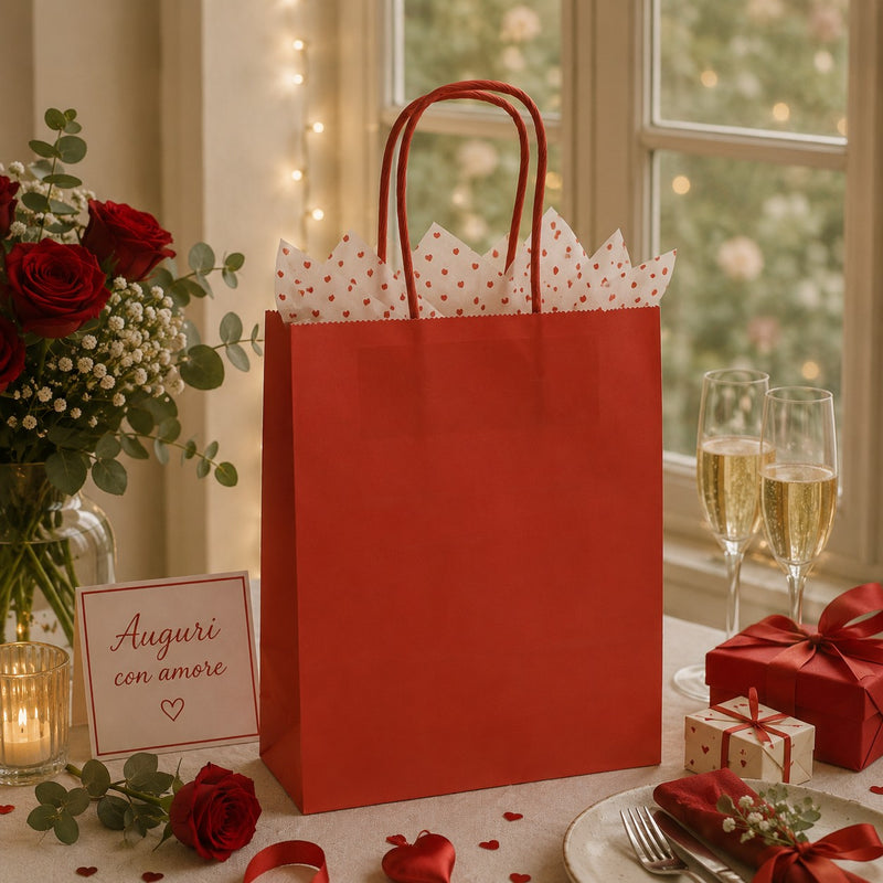 L'Arcolaio Shopper Kraft Rosso Regali Natalizi 26X11X34 Cm Cf 10 Pz