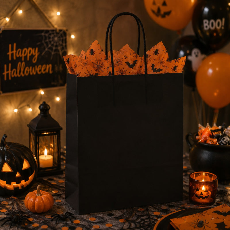L'Arcolaio Shopper Kraft Nero Regali Natalizi 26X11X34 Cm Cf 10 Pz