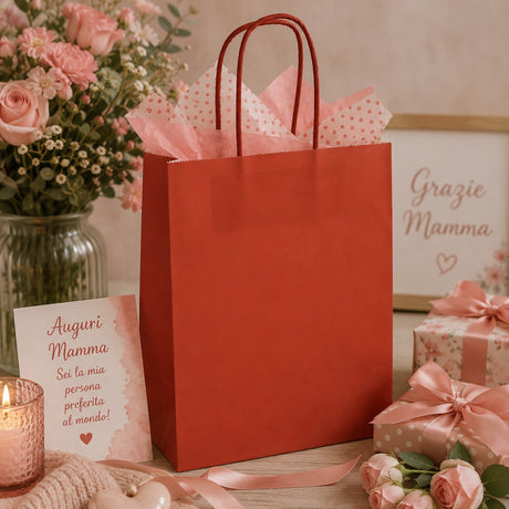 L'Arcolaio Shopper Kraft Rosso Regali Natalizi  36X12X41 Cm Cf 10 Pz