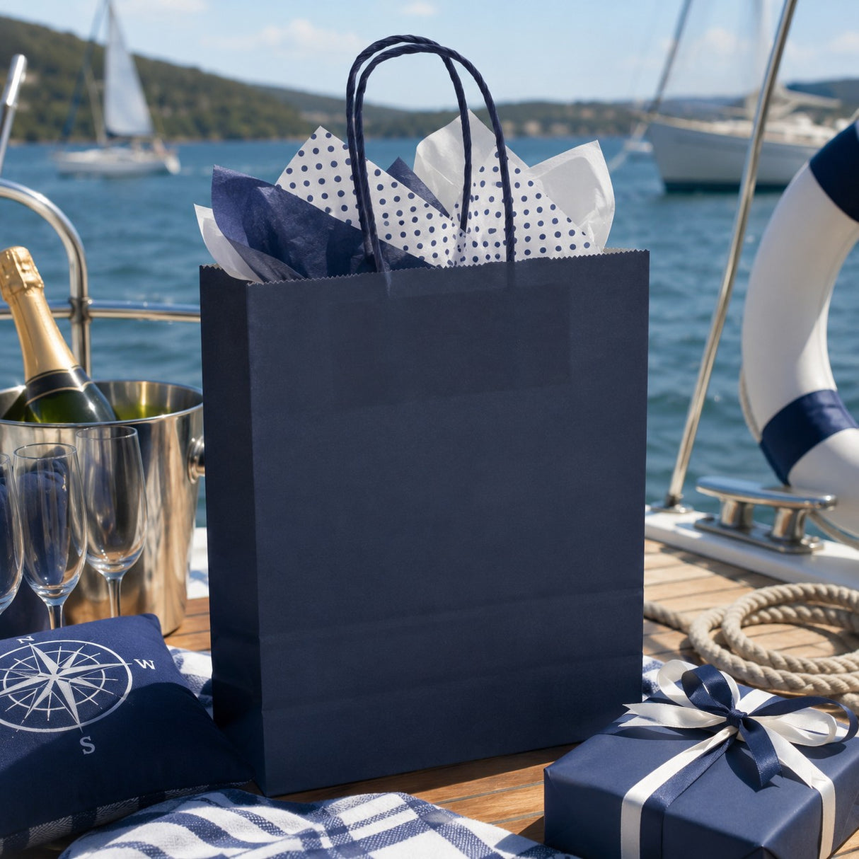 L'Arcolaio Shopper Kraft Blu Regali Natalizi  36X12X41 Cm Cf 10 Pz
