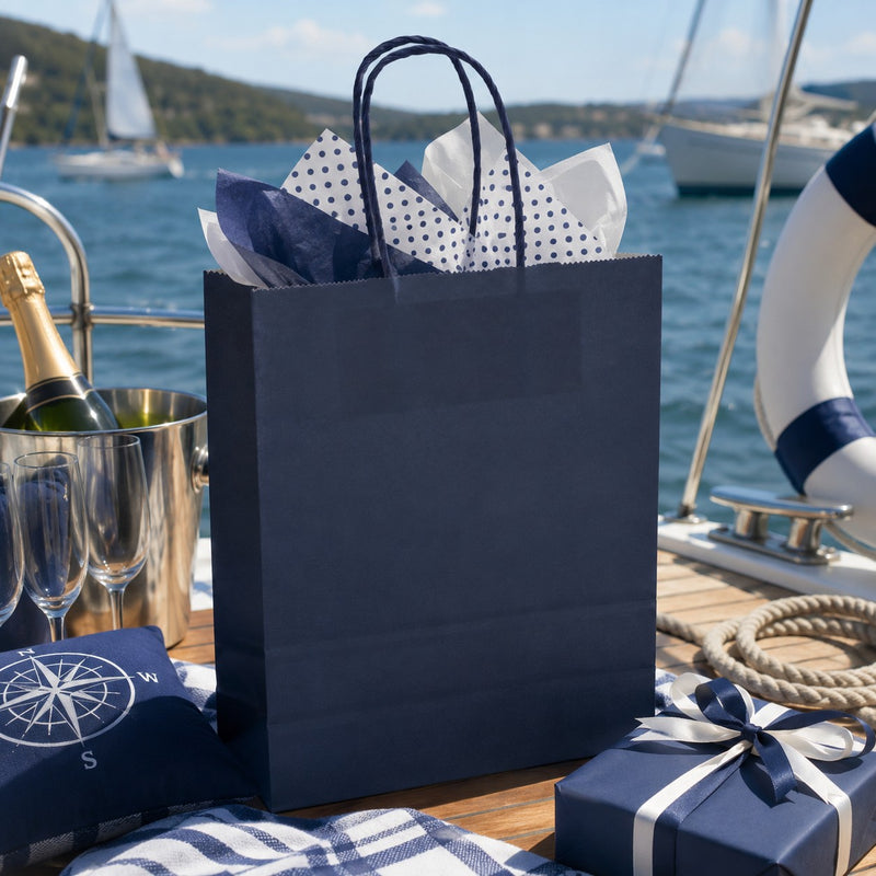 L'Arcolaio Shopper Kraft Blu Regali Natalizi  36X12X41 Cm Cf 10 Pz