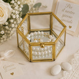 L'Arcolaio Gold Glass Scatola Portagioie Esagonale Piccola 4,5x8x8 cm Elegante Contenitore per Gioielli