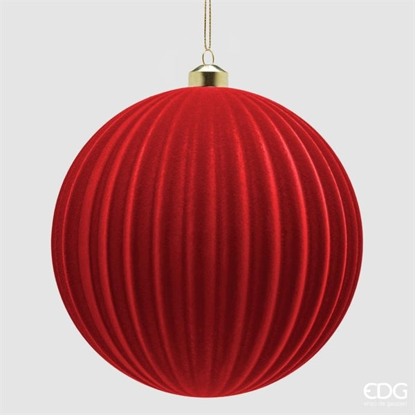 EDG Enzo De Gasperi Palla di Natale in Velluto a Righe Rossa Ø17,5 cm – Addobbo Natalizio