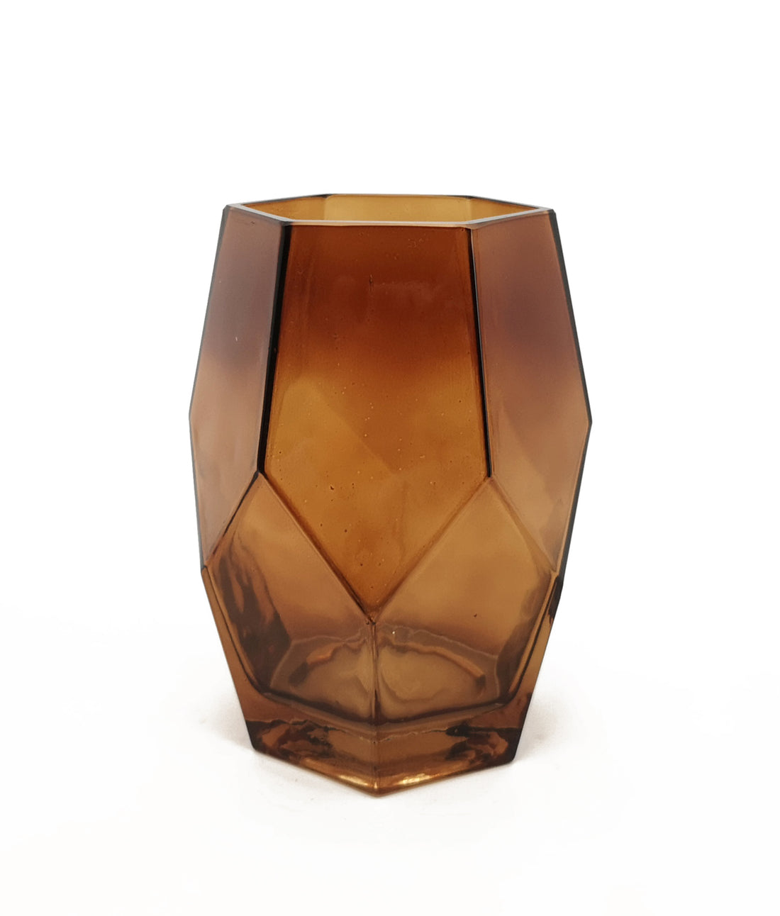 Vimin Box Vaso Vetro Scuro Esagonale H 21 Cm L 11 Cm L 15 Cm Ambra