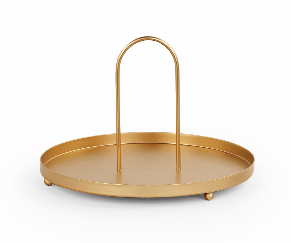 Tono Su Tono Vassoio con Manico in Metallo H 140 Mm D 210 Mm Oro