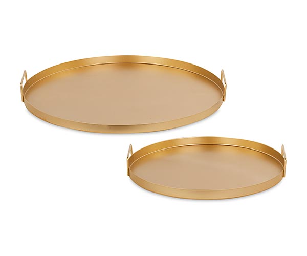 Tono Su Tono Set 2 Vassoi Metallo con Manici H 250 Mm D 400 / 510 Mm Oro
