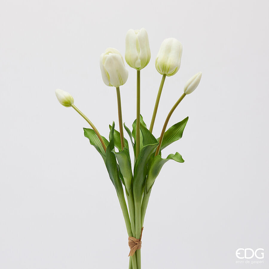 edg enzo de gasperi edg enzo de gasperi bouquet 5 tulipani con foglie artificiali h 48 cm white ean 8059824439932