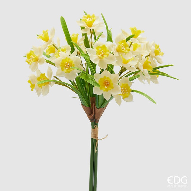 edg enzo de gasperi bouquet narciso artificiale 4 mazzetti con foglie h 38 cm white yellow ean 8059824474476