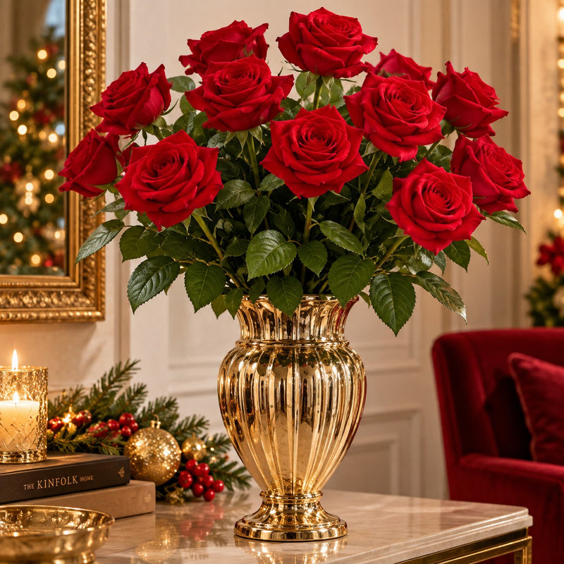 EDG Enzo De Gasperi Ramo Rosa Velvet Rossa H50 cm – Decorazione Natalizia