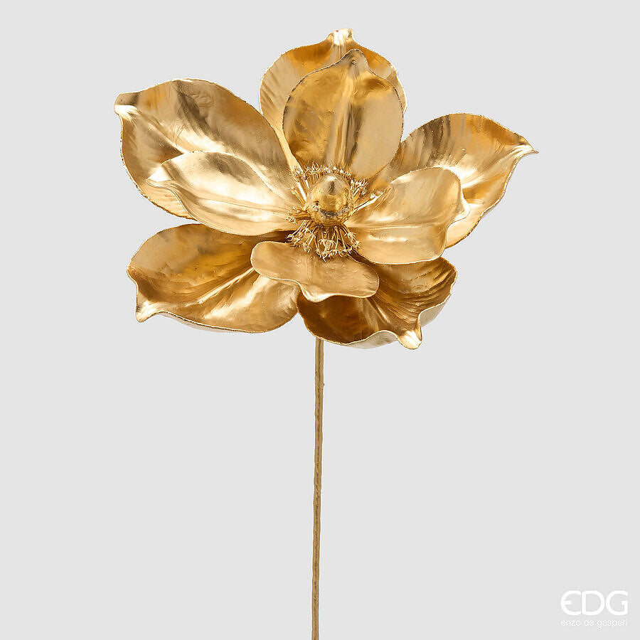 EDG Enzo De Gasperi Magnolia Glossy Ramo Gold H65 Ø25 cm – Decoro Floreale di Natale
