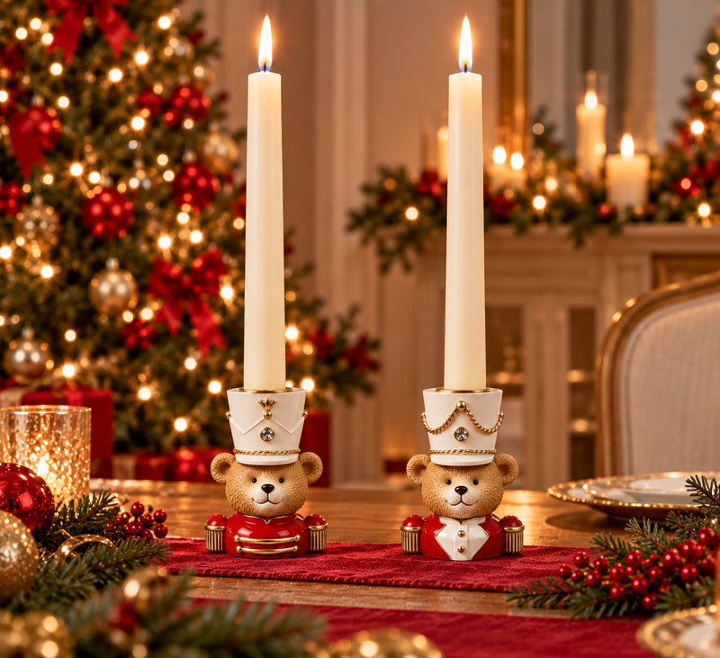 Preziosa Home Set 2 Portacandele Natale a Forma di Orso 9 x 6 x 11 Cm Poliresina