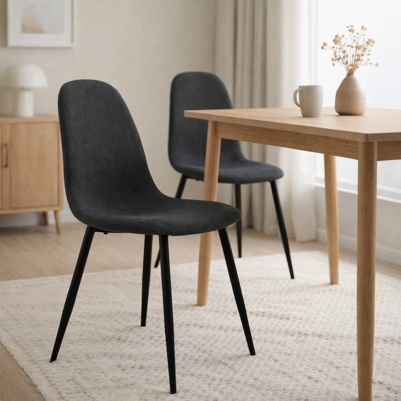 Versa Sedia da Pranzo Nora Color Grigio Scuro in Tessuto con Gambe in Metallo Nero – Sedia Moderna per Cucina e Soggiorno