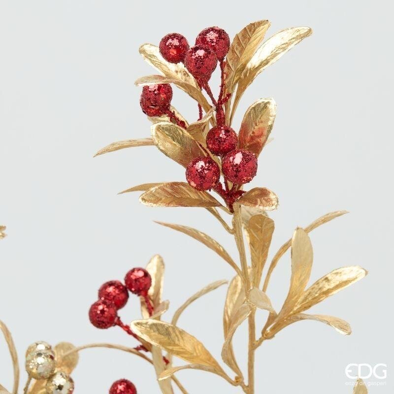 EDG Enzo De Gasperi Ramo Bacche con Foglie Red Gold H75 cm – 1 Pezzo Assortito Decorazione Natalizia