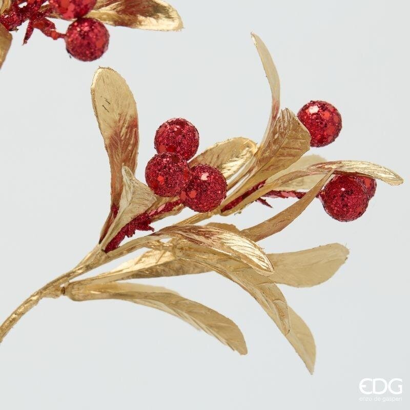 EDG Enzo De Gasperi Ramo Bacche con Foglie Red Gold H75 cm – 1 Pezzo Assortito Decorazione Natalizia