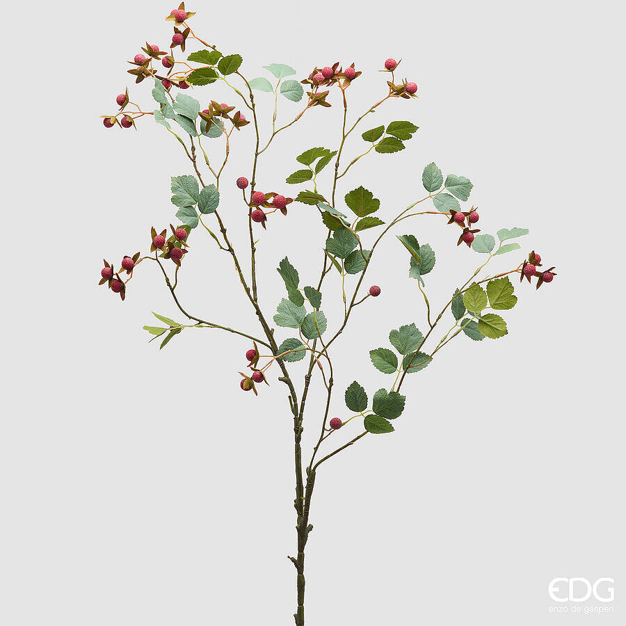 EDG Enzo De Gasperi Ramo Rosa Canina con Foglie Red H120 cm – Fiore Artificiale Decorativo