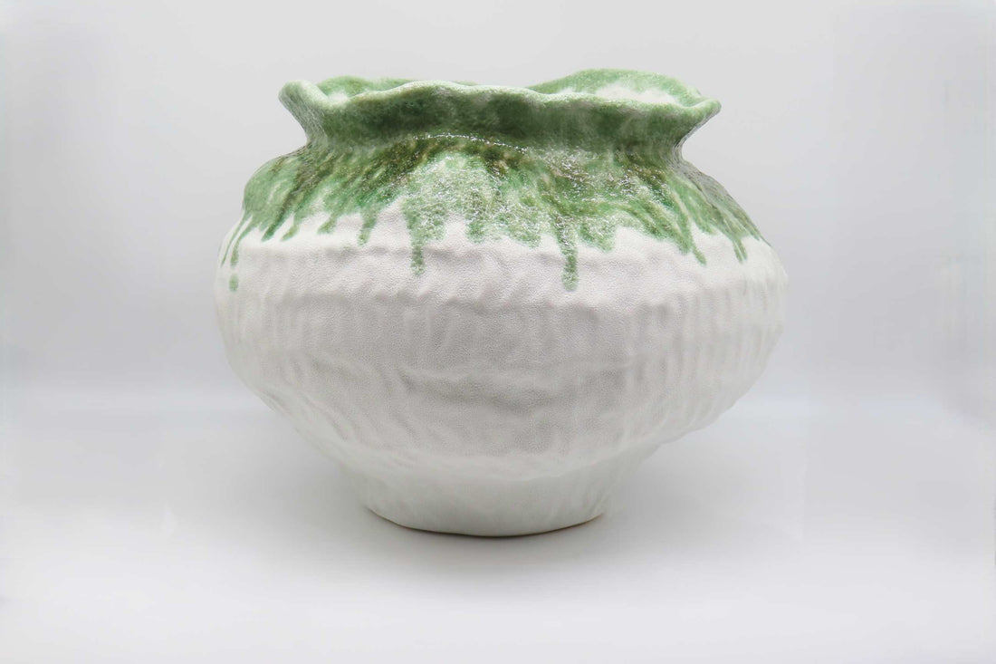 BONTURI CASA HOME DECORATION Orcio Grande H 21 Cm 39 x 39 Cm Ceramica Lava White Green