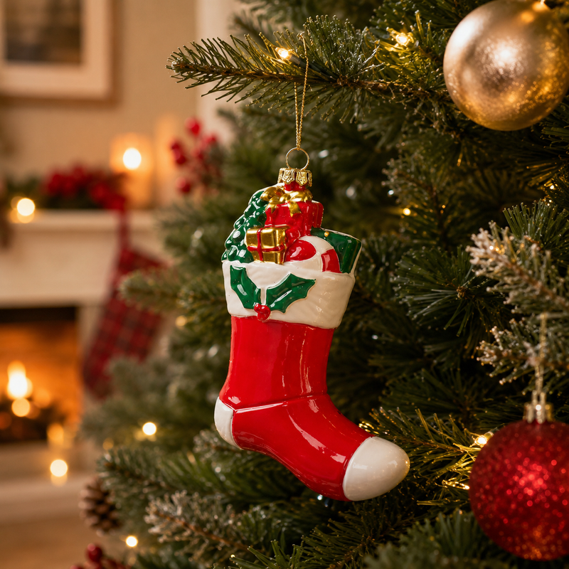 EDG Enzo De Gasperi Addobbo Natale Calza H 11 Cm L 9 Cm L 4 Cm Bianco Rosso