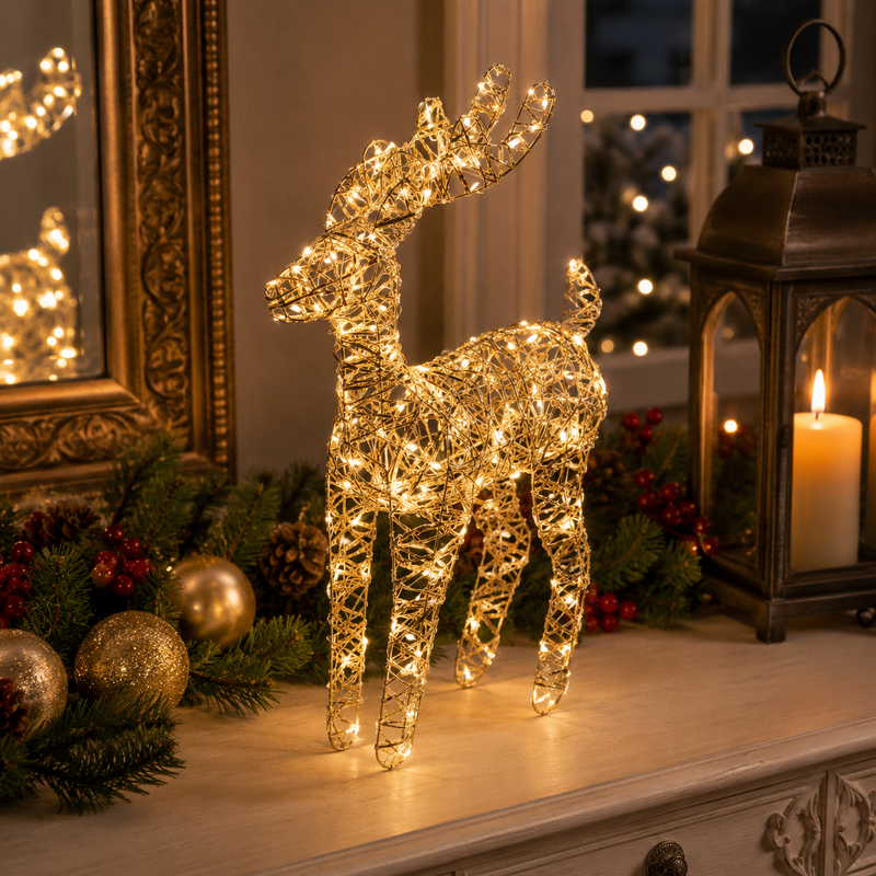 EDG Enzo De Gasperi Decoro Renna di Natale Led Intreccio 50 MicroLed  H 60 Cm L 30 Cm L 15 Cm  IP20 Gold