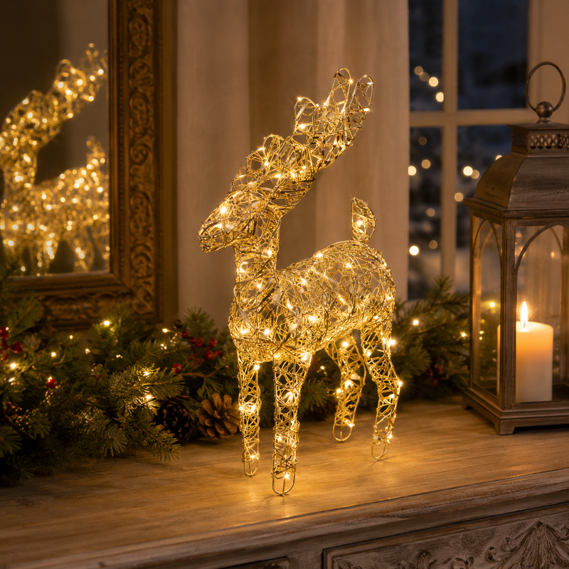 EDG Enzo De Gasperi Decoro Renna di Natale Led Intreccio 40 MicroLed  H 37 Cm L 25 Cm L 12 Cm  IP20 Gold
