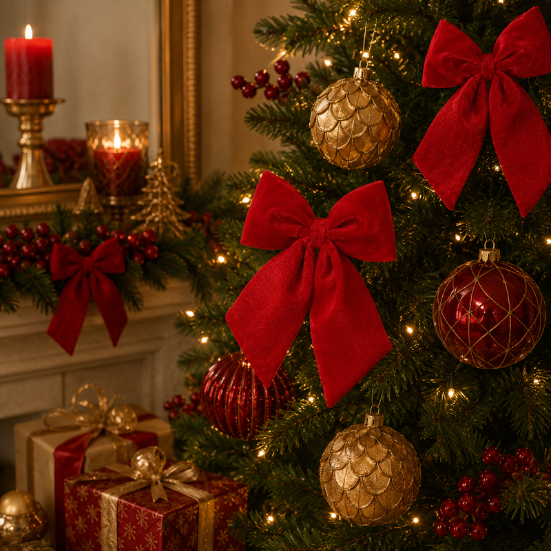 EDG Enzo De Gasperi Fiocco Natale Velluto H 20 Cm L 15 Cm Red