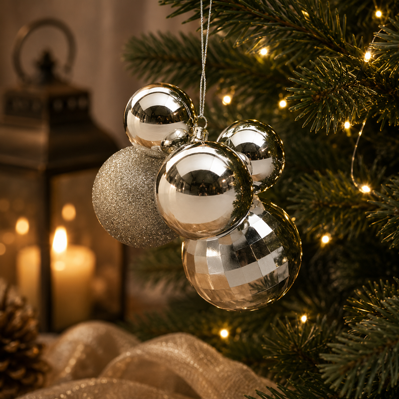 EDG Enzo De Gasperi Addobbo di Natale Grappolo MirrorMix 5 Pz Champagne