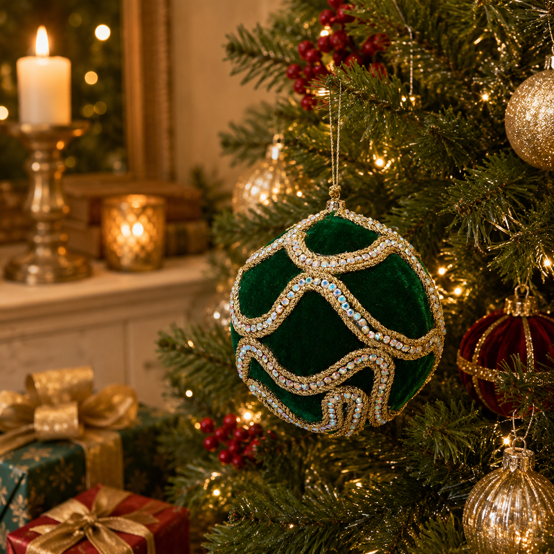 EDG Enzo De Gasperi Addobbo Natale Palla Decogemme D 10 Cm Green Gold 1 Pz