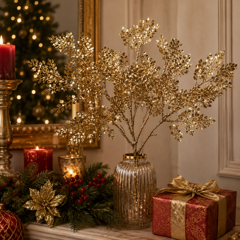 EDG Enzo De Gasperi Felce Metallizzata Natale con Glitter H 46 Cm Gold 1 Pz