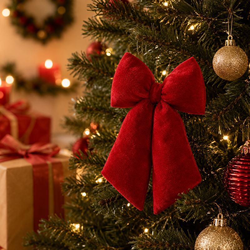 EDG Enzo De Gasperi Fiocco Natale Velluto H 38 Cm L 27 Cm Red