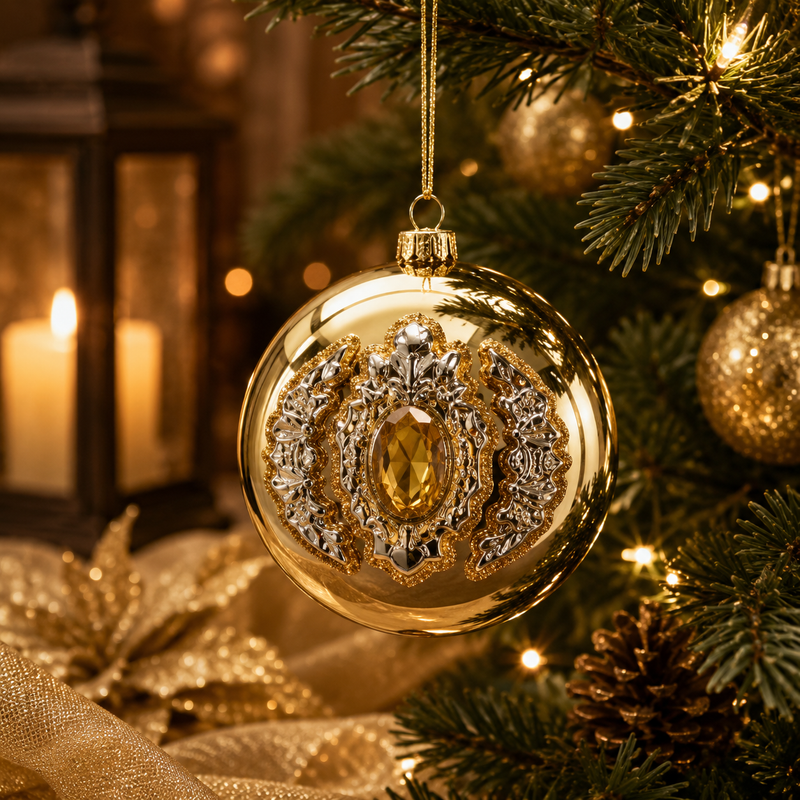 EDG Enzo De Gasperi Addobbo Natale Palla Gemme H 12 Cm  D 10 Cm Gold