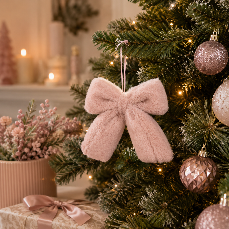 EDG Enzo De Gasperi Decorazione Fiocco di Natale Peluche 16 x 22 Cm Rosa Chiaro