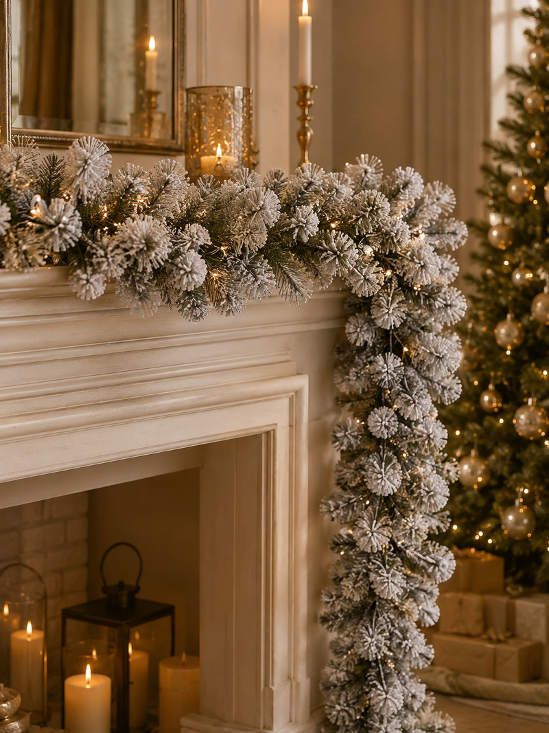 EDG Enzo De Gasperi Festone di Natale Pino Innevato L 270 Cm 180 Rami Fitti White Green