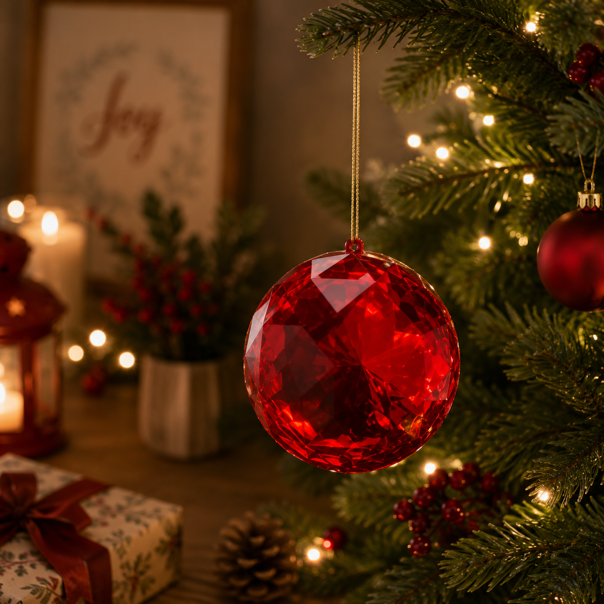 EDG Enzo De Gasperi Decoro Diamante Rotondo di Natale da Appendere D 12,5 Cm L 6,5 Cm Pp Red
