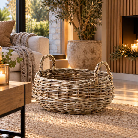 EDG Enzo De Gasperi Cesto Ovale in Rattan con 2 Manici 46x36xH20 cm – Decorazione di Natale