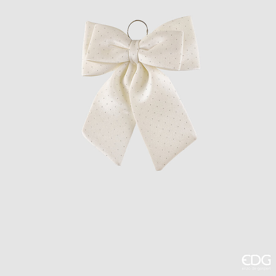 EDG Enzo De Gasperi Fiocco Natalizio in Velluto Avorio con Brillantini H40 cm – Decorazione di Natale