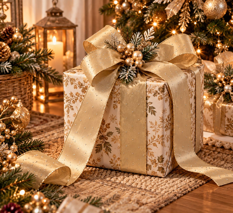 EDG Enzo De Gasperi Nastro Decoglitter Champagne 8,9 cm x 10 m – Decorazione di Natale