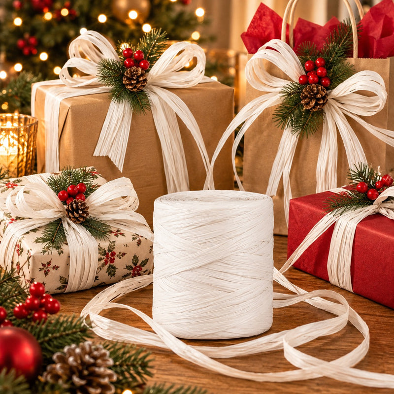 Piovaccari Paper Raphia White 5-8 mm x 100 m – Rafia di Carta Bianca per Decorazioni, Fiocchi, Confezioni Regalo e Fai da Te