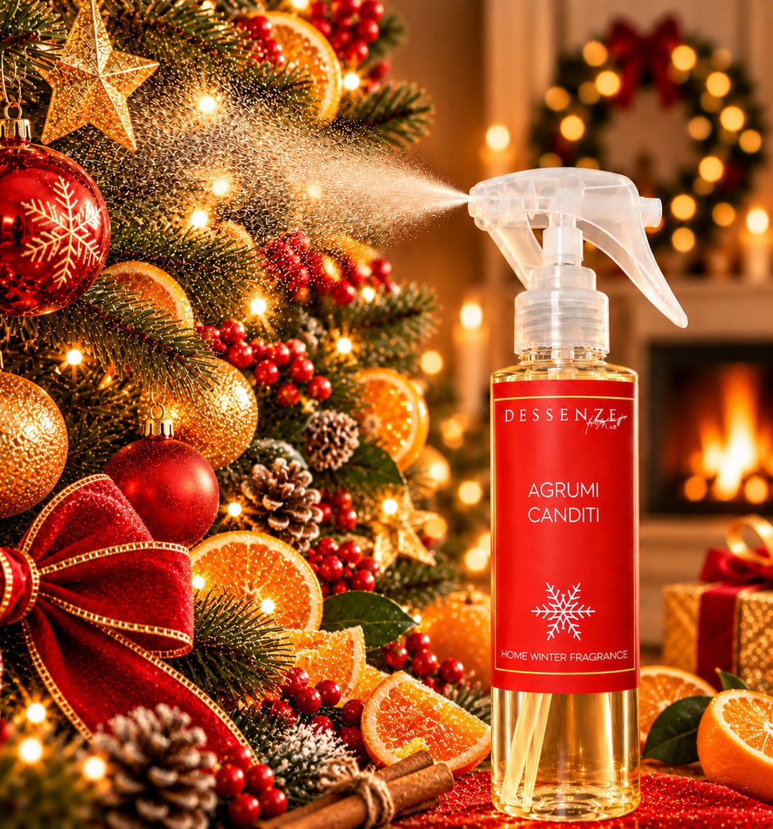 DESSENZE Profumo per Albero di Natale Christmas Spray Agrumi Canditi 100 ml – Spray Profumato Natalizio